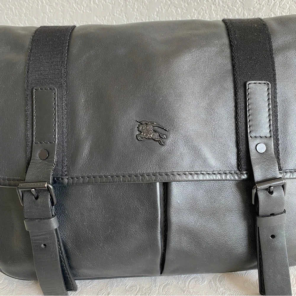 Burberry black leather messenger bag
